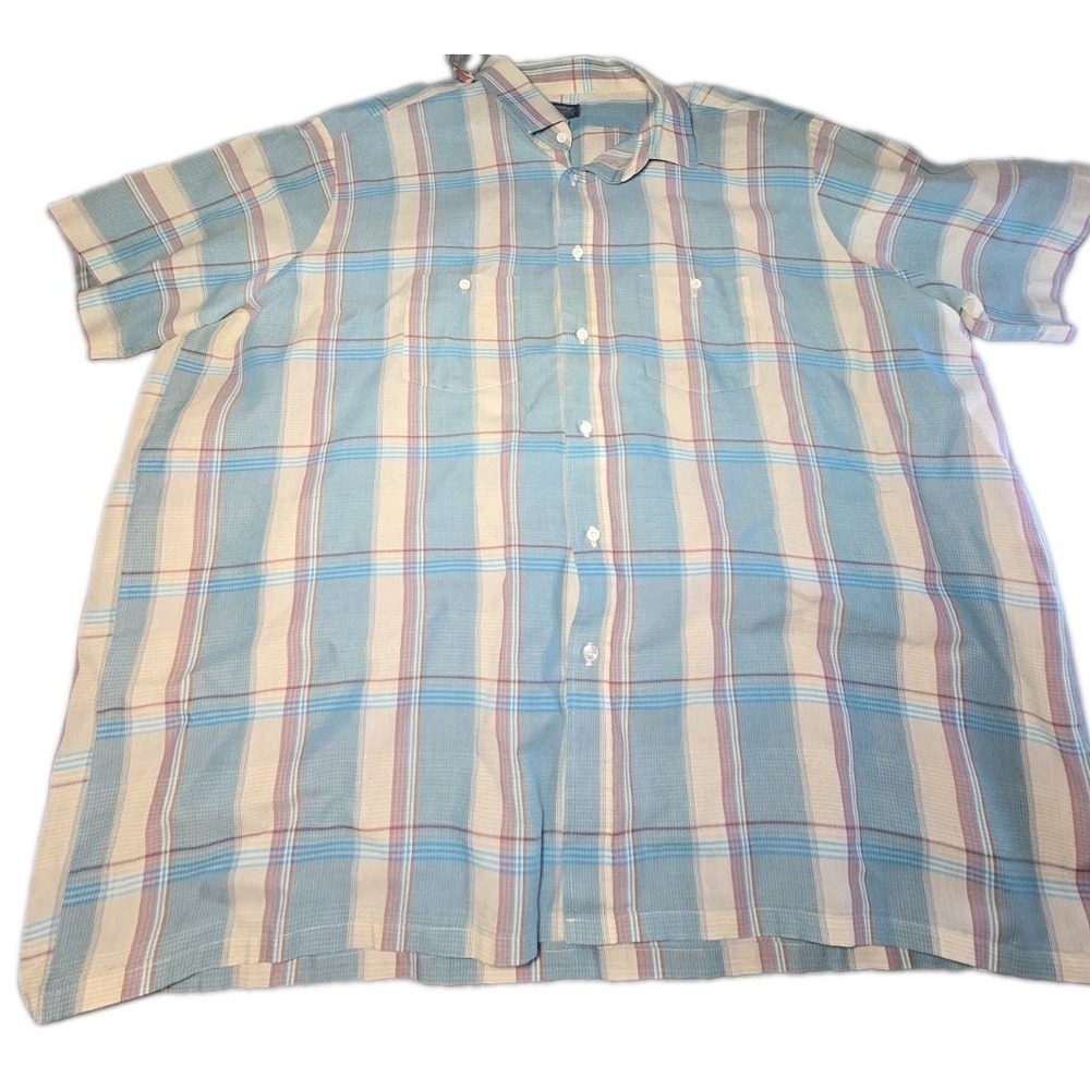 Vtg Sovereign Shirt Mens 4XL Plaid Square Bottom Button Down Made In USA Big Tal